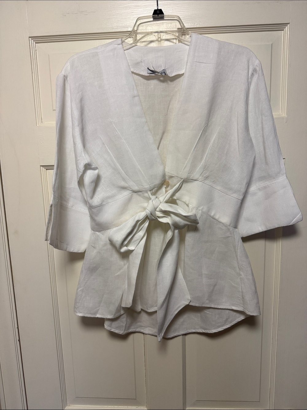 White Tie-Front V-Neck Blouse by Velia Sierra